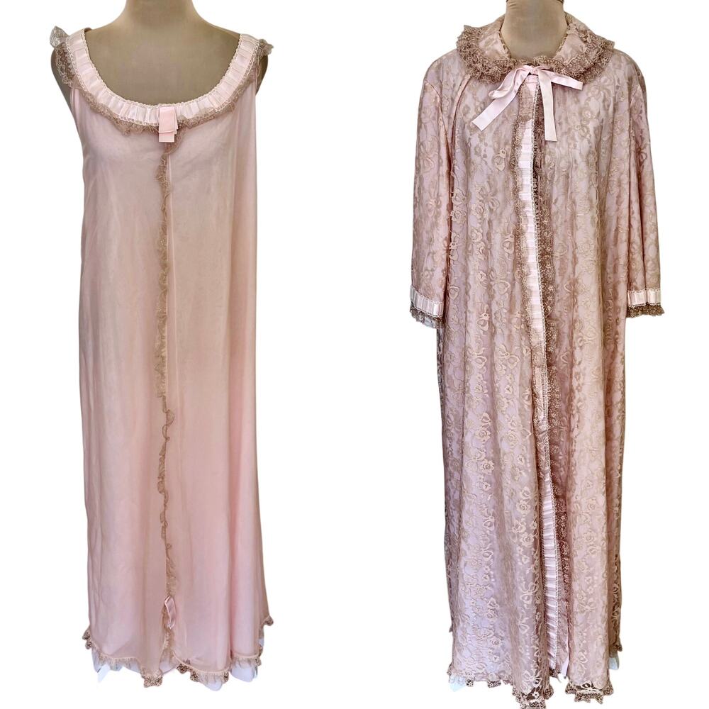 Vintage 50's Odette Barsa 2 Pc Lace Robe Nightgown Set Luxury Feminine Parisian